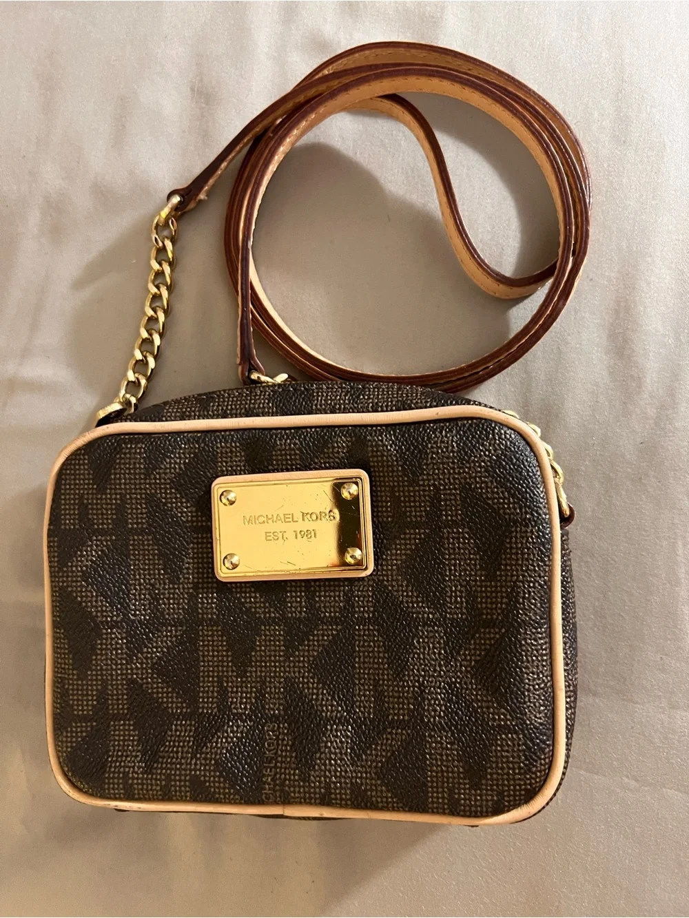 Michael Kors Brown and Tan Logo Crossbody Bag